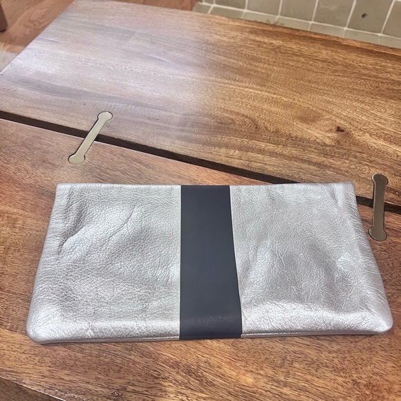 Clare V Silver and Navy Blue Fold Over Clutch - Picture 3 of 8